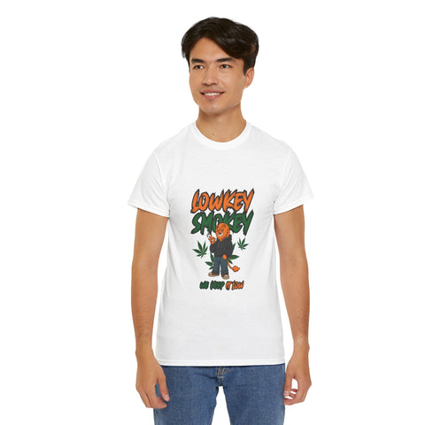T-Shirt — "Lowkey Stoney" Graphic Tee with Cartoon Bear & Cannabis Leaves