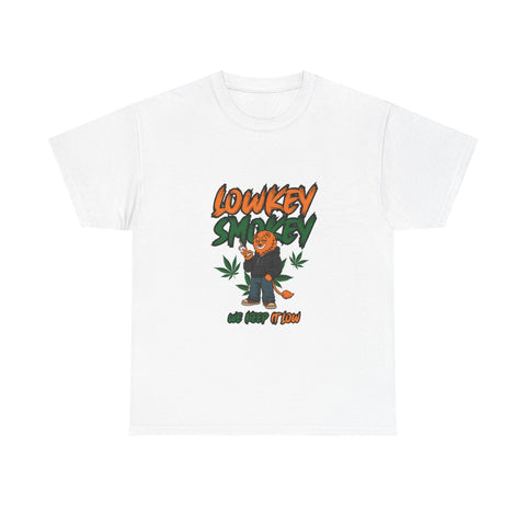 T-Shirt — "Lowkey Stoney" Graphic Tee with Cartoon Bear & Cannabis Leaves