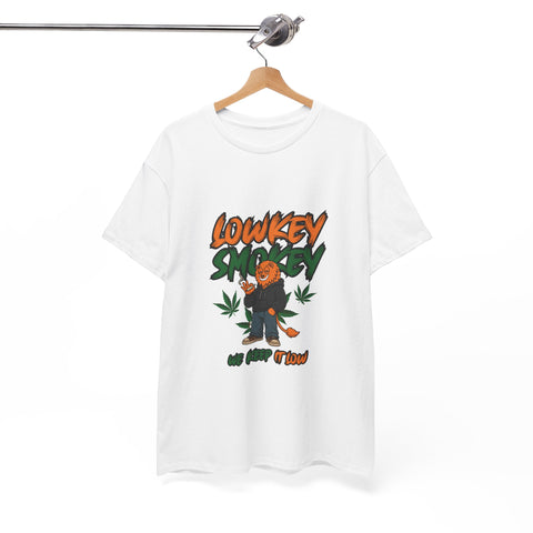 T-Shirt — "Lowkey Stoney" Graphic Tee with Cartoon Bear & Cannabis Leaves